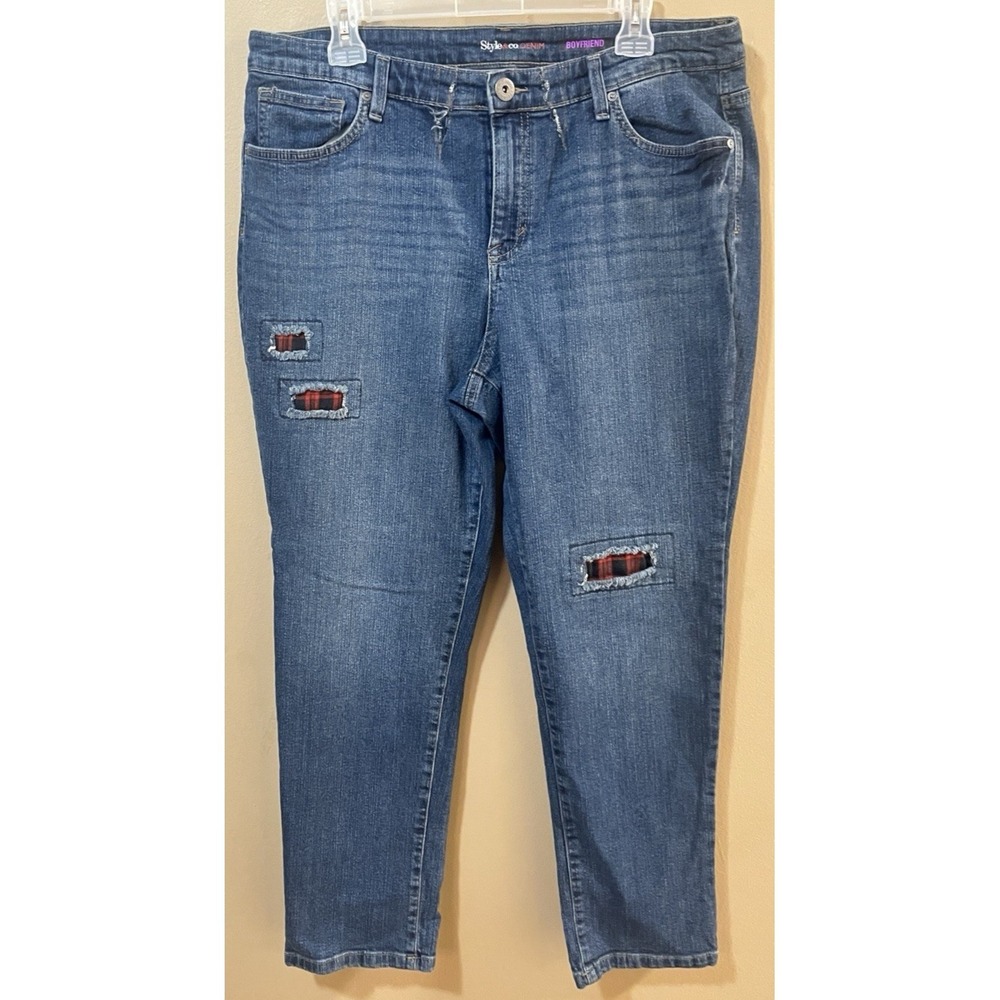Style & Co Denim Boyfriend Jeans Womens Size 16W W37 L28 Medium Wash Distressed